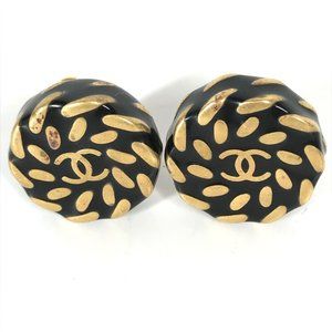 CHANEL Vintage Black Logo Earrings